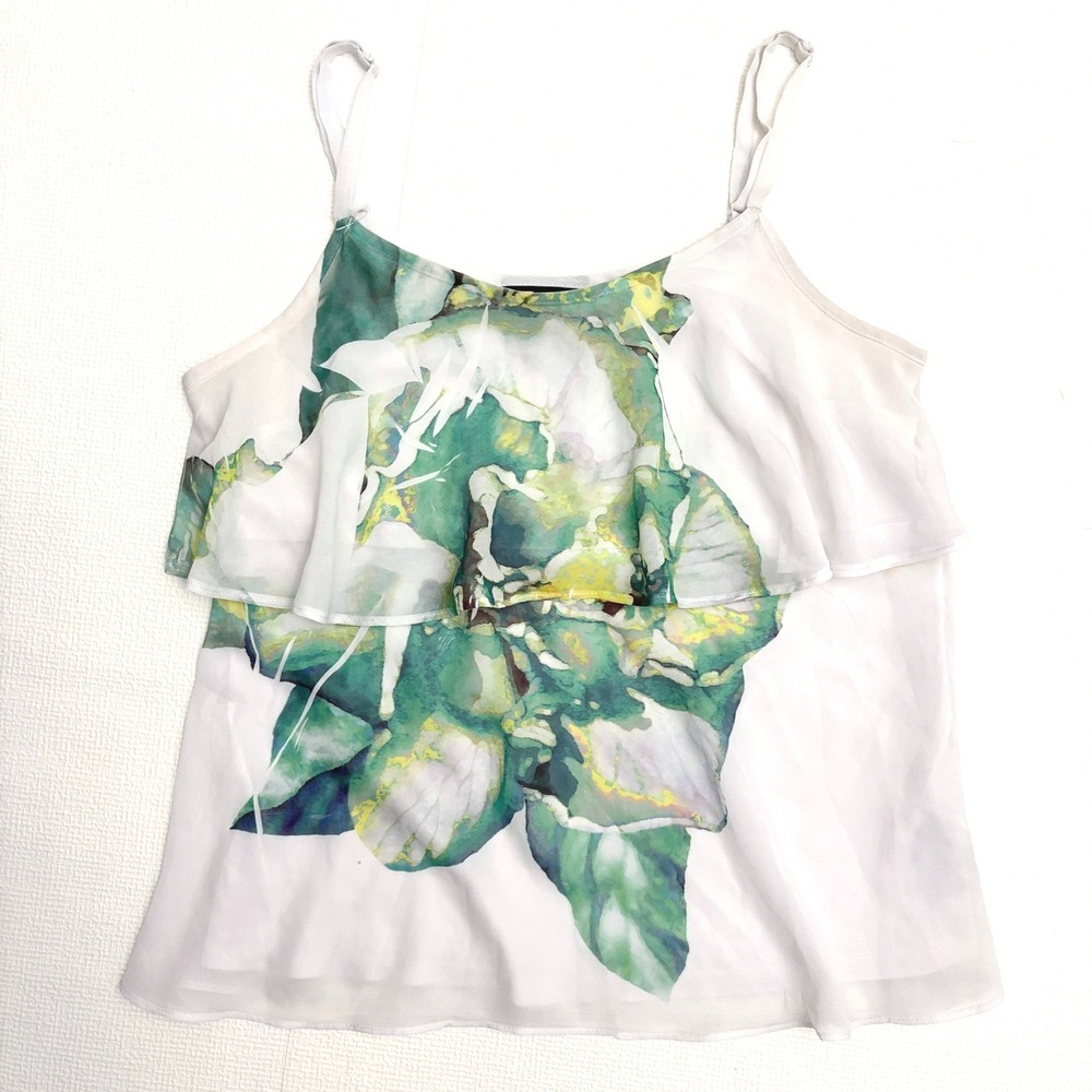 AB Studio Cami Watercolor Floral Ruffle Tiered Top Size M White Green